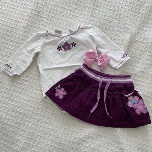 Koala Kids Purple w/Embroidered Flowers Matching outfit - Size 6/9m